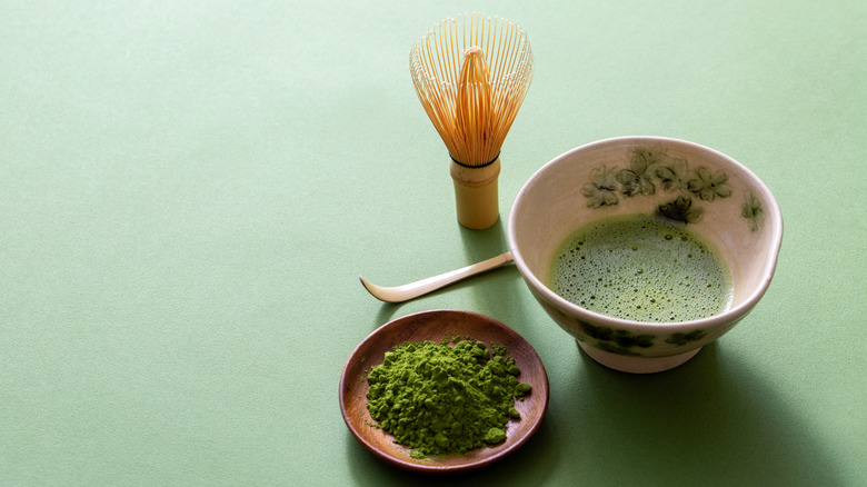 Tradition Japanese preparation of matcha with a whisk