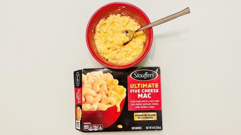 Box of cooked Stouffer's Ultimate Five Cheese Mac and Cheese