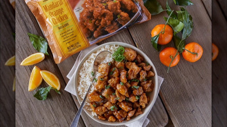 Trader Joe's Mandarin Orange Chicken next to mandarins