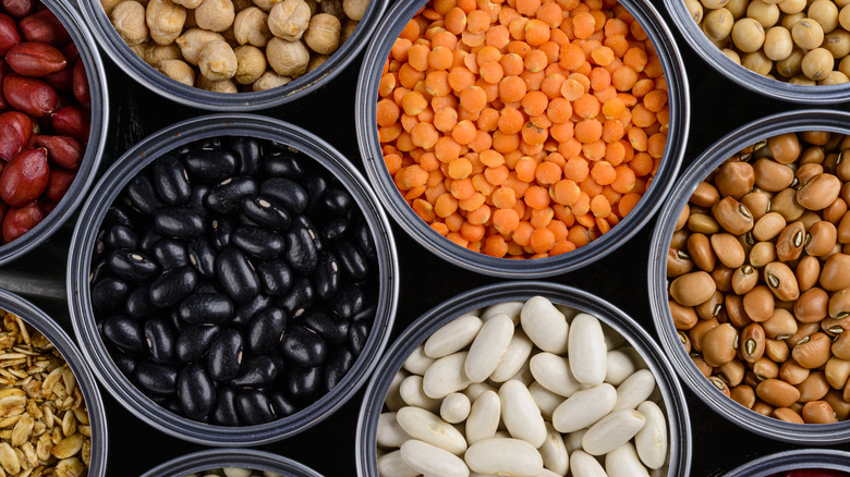 Assorted beans in cans