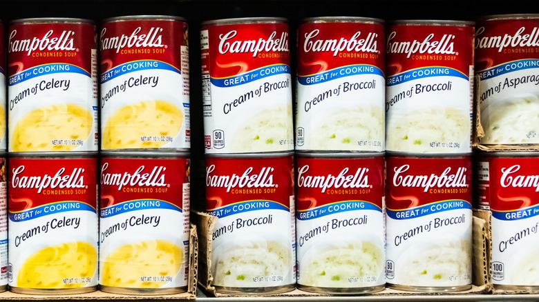 Stacked cans of creamed soup