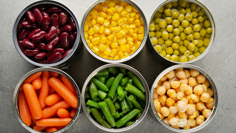 opened canned veggies and beans