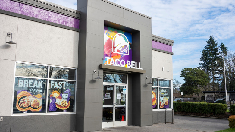 Taco Bell restaurant from outside on a cloudy day