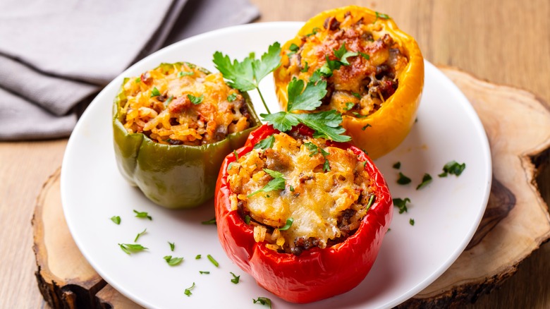 Bell peppers stuffed with rice and beans