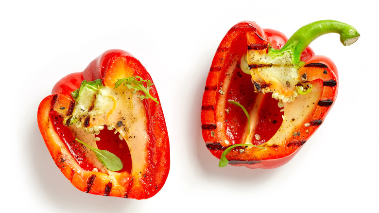 Grilled red bell pepper halves