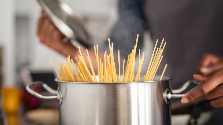 pot of spaghetti on stove