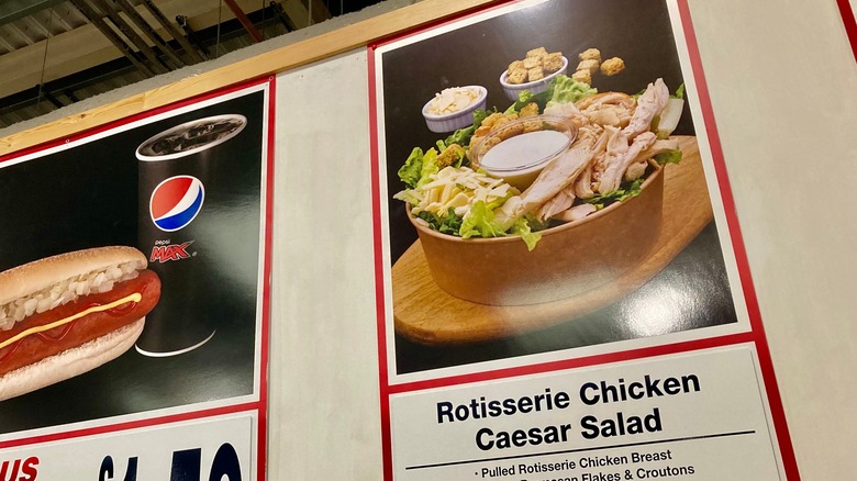 Chicken Caesar Salad on a Costco menu board