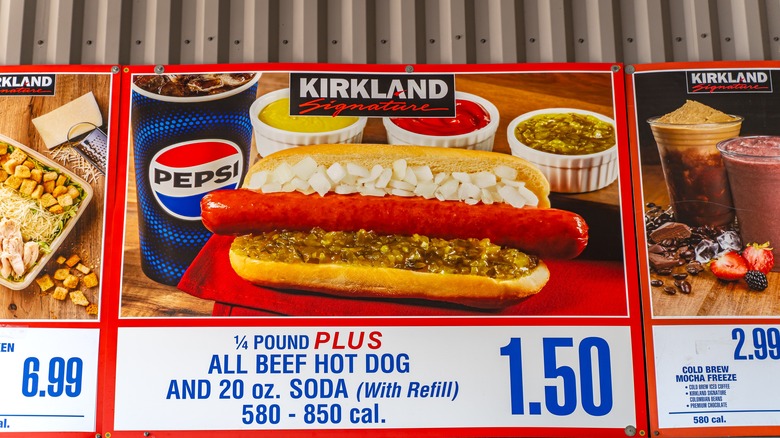 Costco Hot Dog & Soda Combo on a Costco menu board