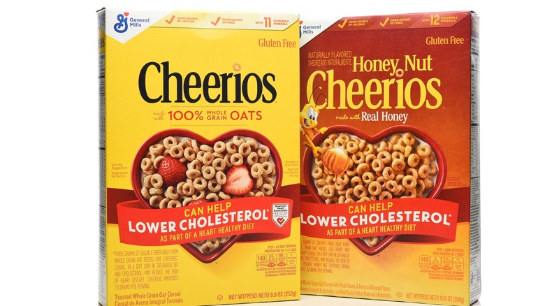 Boxes of Cheerios and Honey Nut Cheerios displayed together