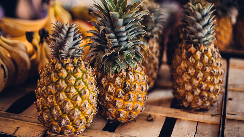 Pineapples on a wooden table