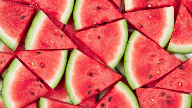 Slices of watermelon in a pile