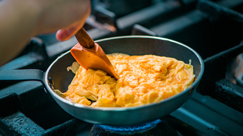 Scrambled eggs in a pan
