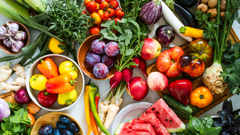 Colorful array of fresh fruits and veggies