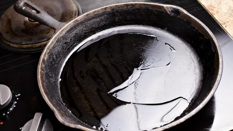 oil in a cast iron pan