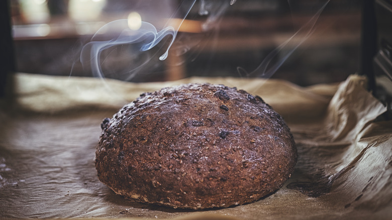 bread reheating in oven