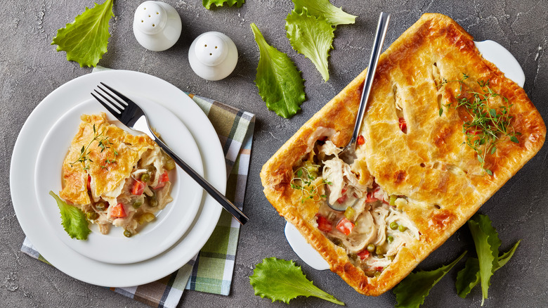 Chicken pot pie with one portion served