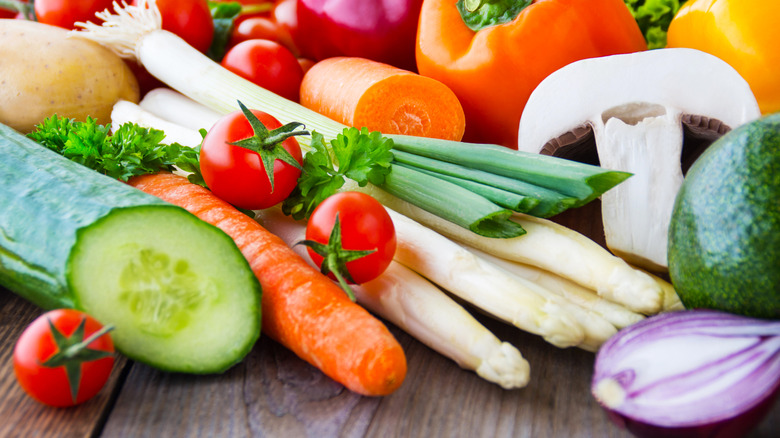 Close up of brightly colored vegetables