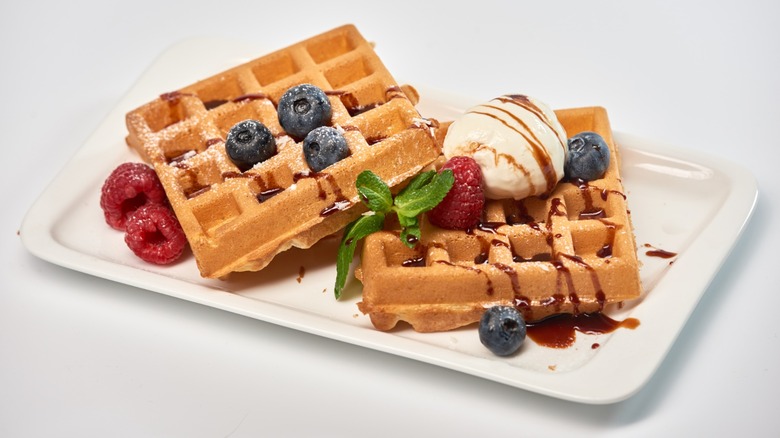 waffles with berries and cream