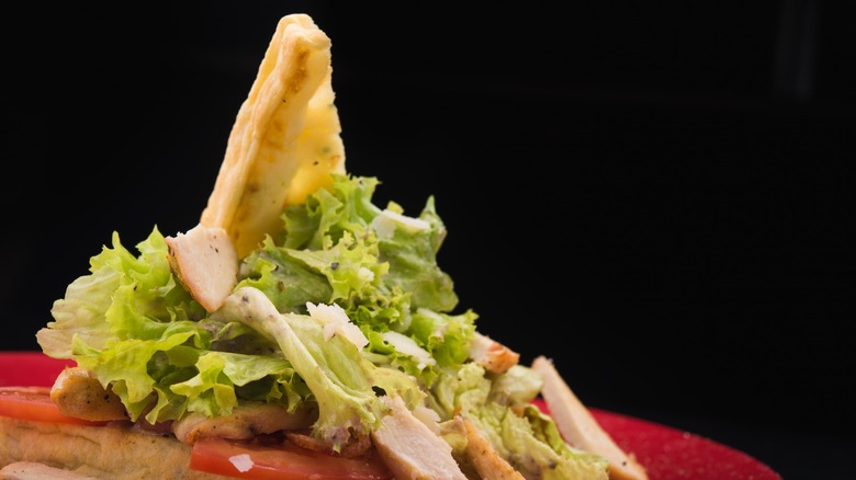 salad topped with waffle crouton