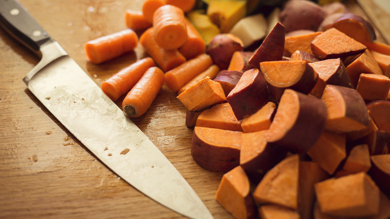 Chopped carrots and sweet potatoes
