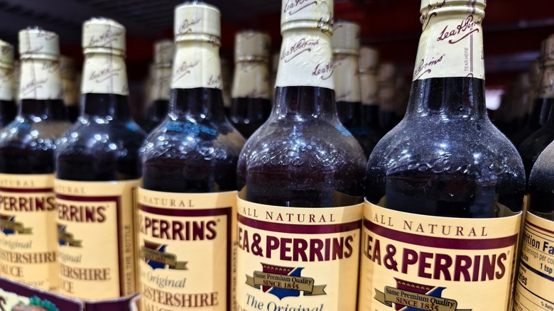 Shelf of Worcestershire sauce