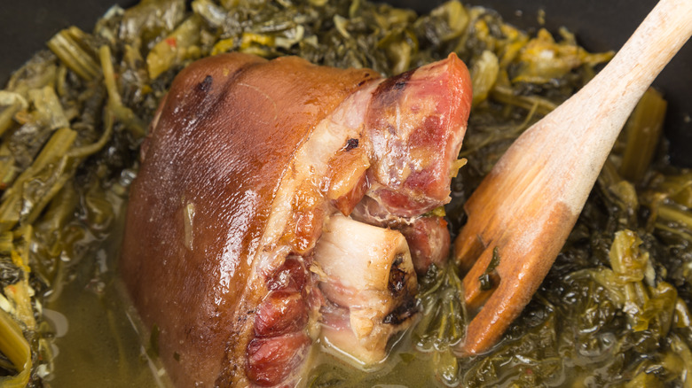 Ham hock in collard greens