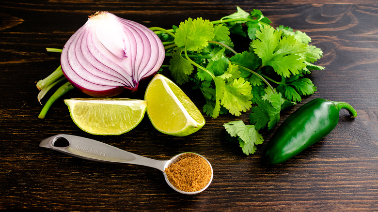 Cumin, cilantro, limes, and jalapeno