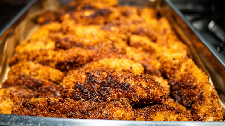 Tray of overcooked chicken tenders
