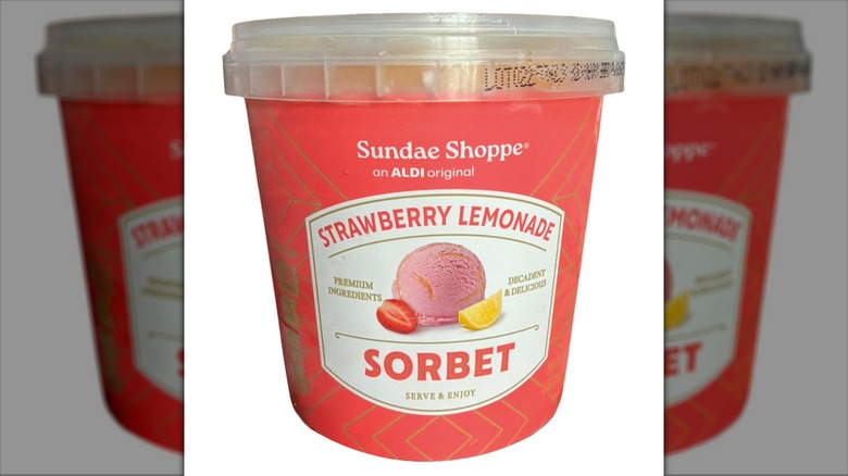 Sundae Shoppe Premium Sorbet Pint Strawberry Lemonade from Aldi.