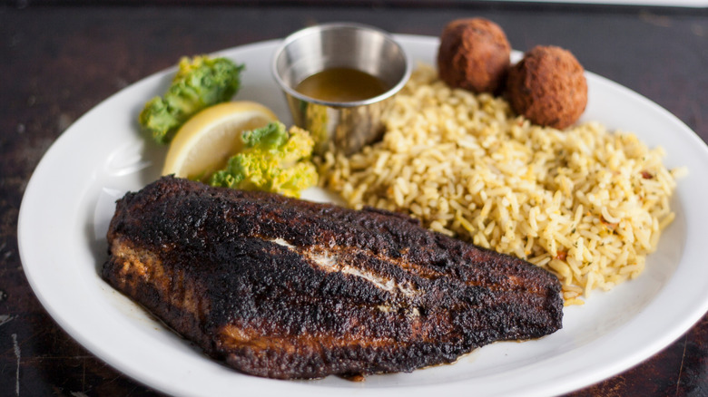 Cajun blackened catfish with rice