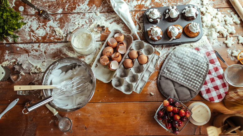 messing baking kitchen surface