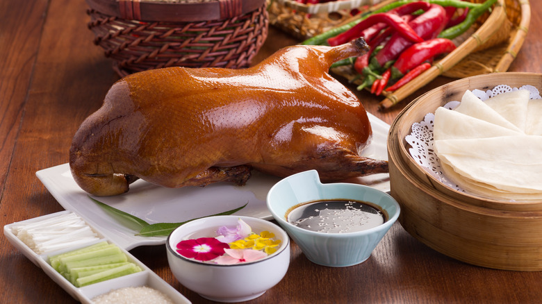 roast peking duck and condiments