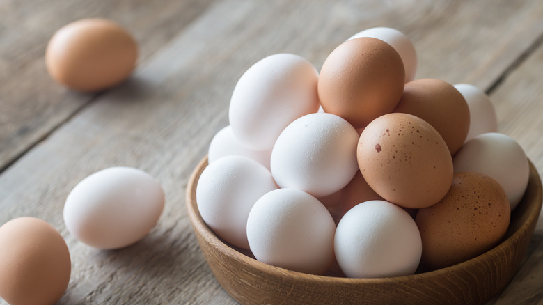 bowl of white and brown eggs