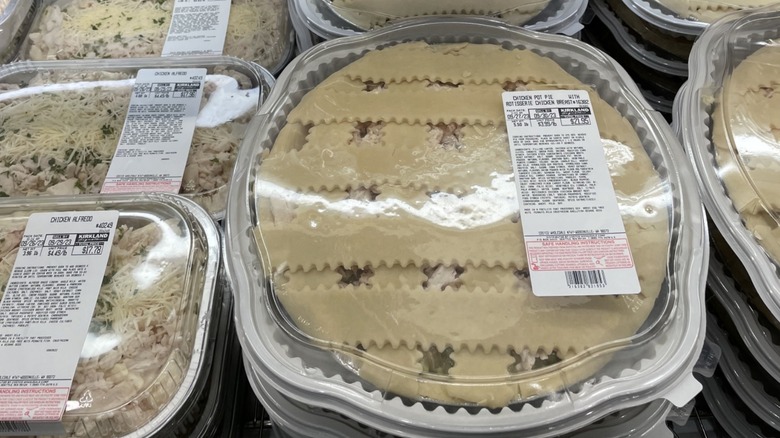 chicken pot pies stacked at costco