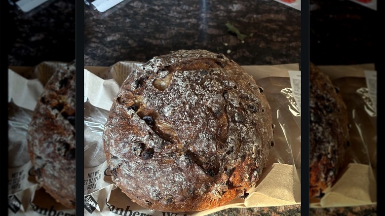 cranberry walnut loaf on top of its packaging