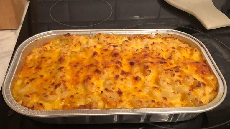 baked macaroni and cheese on an induction stove