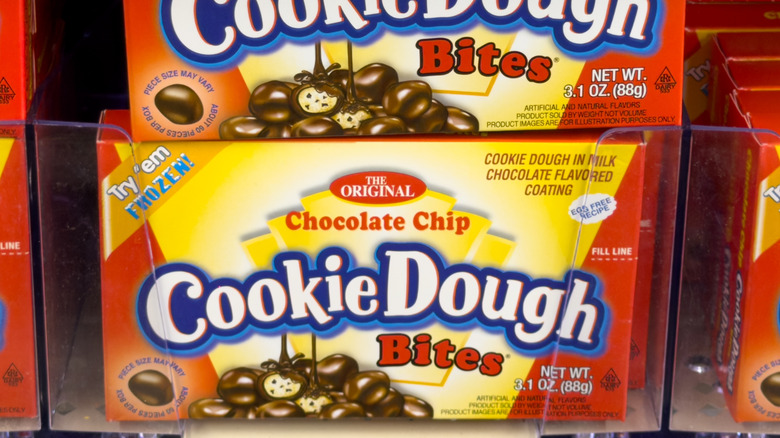 Boxes of Cookie Dough Bites sitting on a store shelf