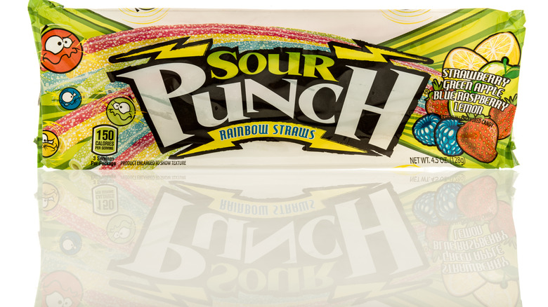 A package of Sour Punch Rainbow Straws against a white background