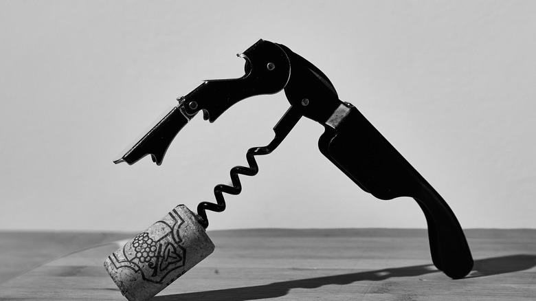 close up of corkscrew and cork