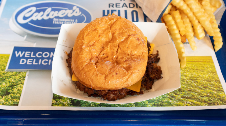 Culver's ButterBurger on fast food tray with fries