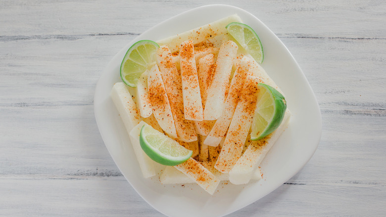 Jicama sticks with chile and lime.
