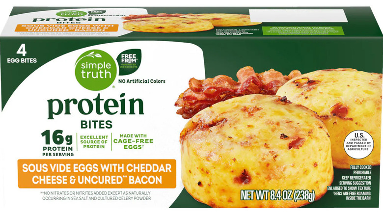 A package of Simple Truth Protein Cheddar Cheese and Bacon Egg Bites.