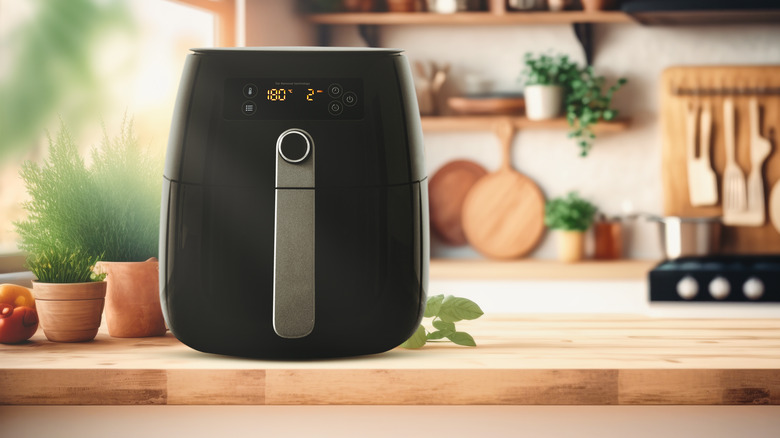 Air fryer on wooden countertop