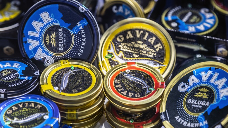 assorted tins of beluga caviar