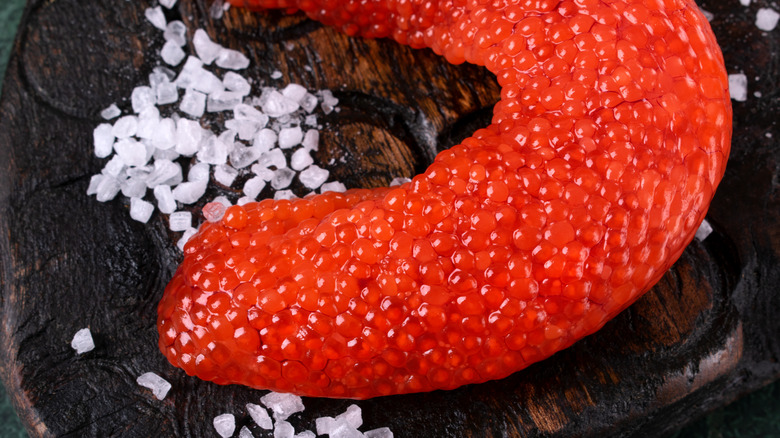 caviar sack with salt crystals