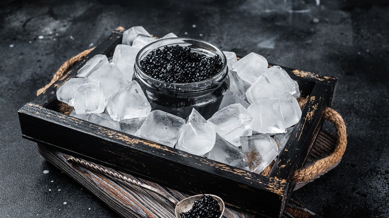 jar of caviar surrounded by ice