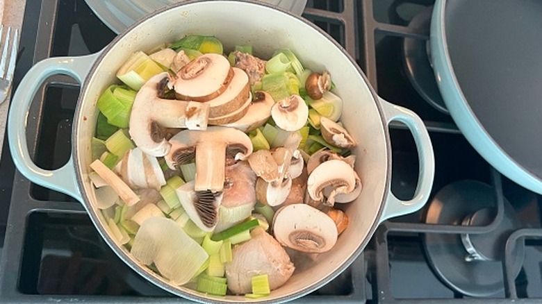 Homemade stew in a Dutch oven