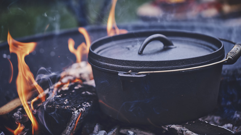 Dutch oven over a logfire
