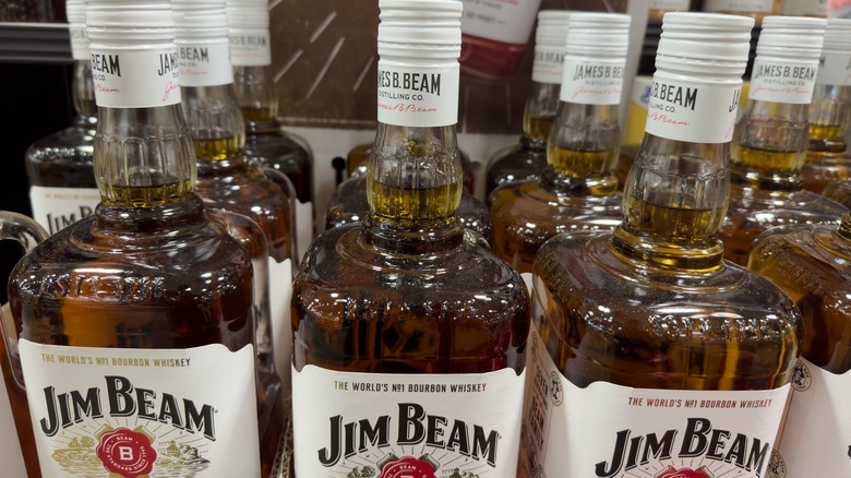 rows of Jim Beam bottles