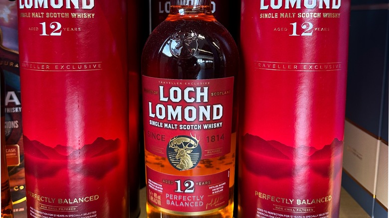 a bottle of Loch Lomond scotch
